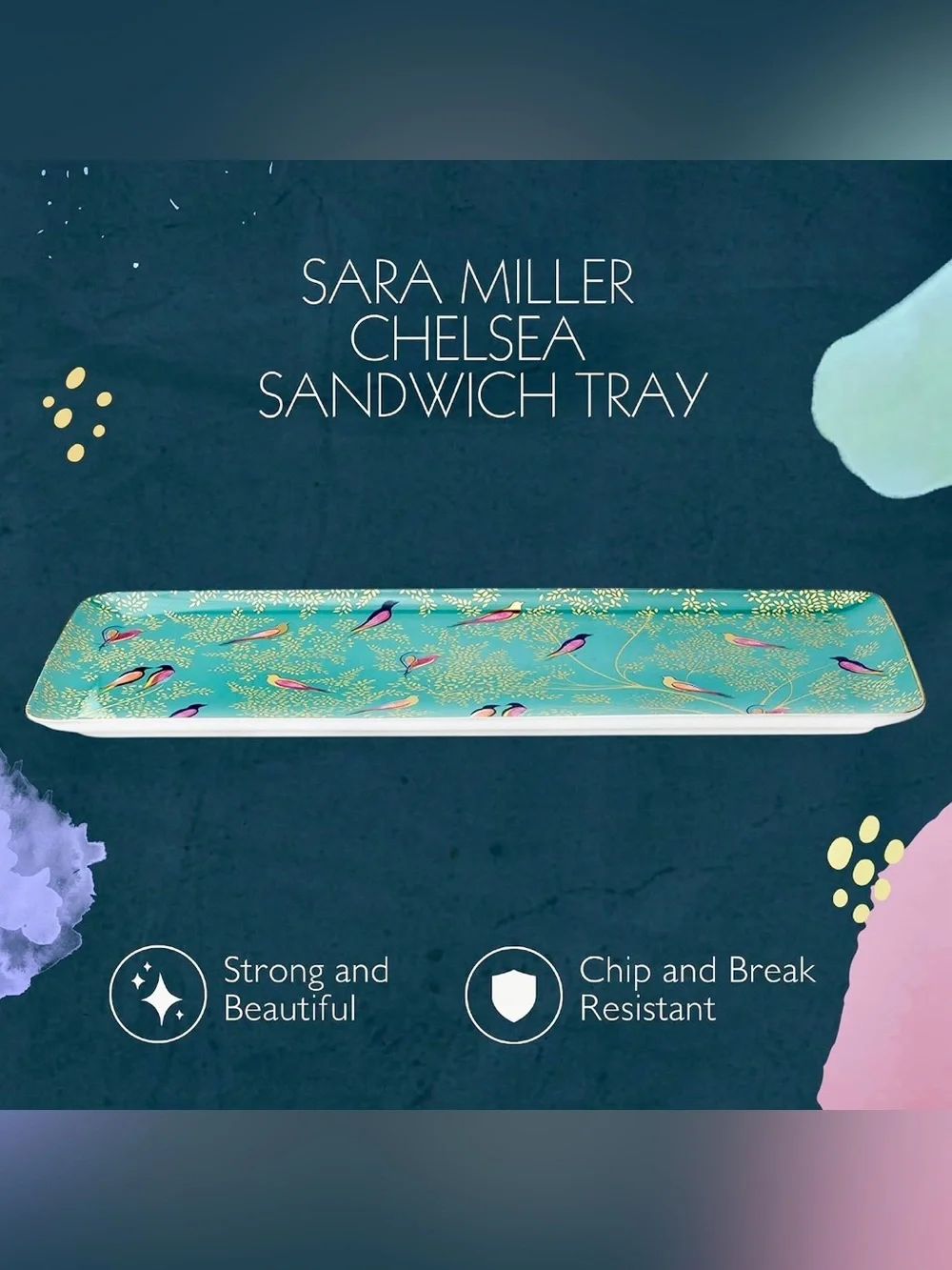 NWT Portmeirion Sara Miller Gold Embellished Chelsea Sandwich Tray